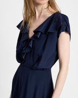 MANDY Ruffled Faux Wrap Silk Midi Dress