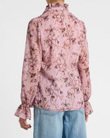 CHELSEA Long Sleeve Ruffle Neck Blouse in Printed Georgette