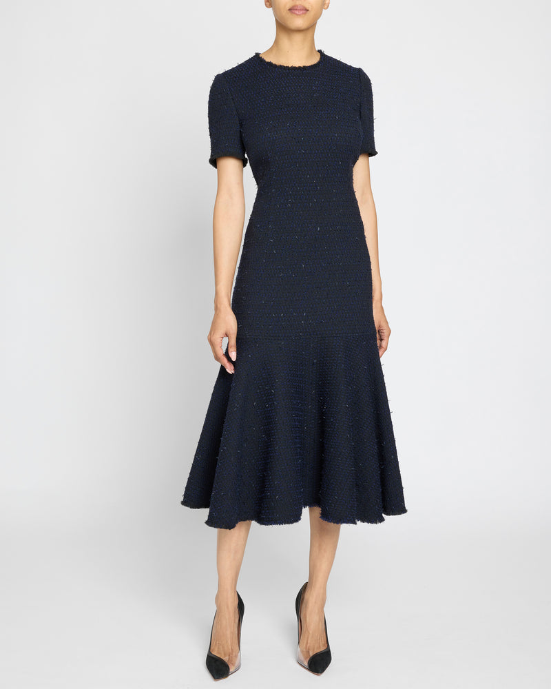 luxury tweed dress JEMMA Short Sleeve Midi in a Tonal – Santorelli Kate Middleton Lace Pleated dark green evening gowns Size:Size 6 (S) society moment