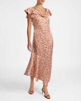 LAUREL Cap Sleeve Midi Dress in Floral Silk Blend