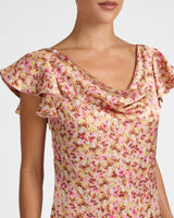LAUREL Cap Sleeve Midi Dress in Floral Silk Blend