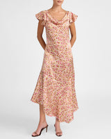 LAUREL Cap Sleeve Midi Dress in Floral Silk Blend