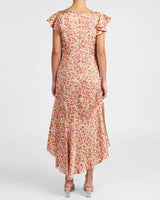 LAUREL Cap Sleeve Midi Dress in Floral Silk Blend