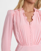 AMAL Long Sleeve Midi Dress in Silk Crepe De Chine