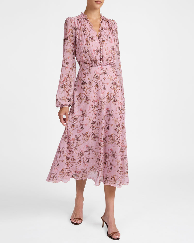 floral georgette midi dress Floral Warehouse Georgette Lace Insert Tendril Hem Midi Tea Dress