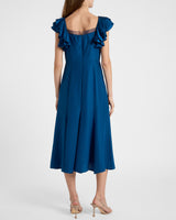 YEDA Fit and Flare Midi Dress in Silk Crepe de Chine