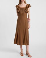 YEDA Fit and Flare Midi Dress in Silk Crepe de Chine