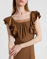 YEDA Fit and Flare Midi Dress in Silk Crepe de Chine