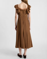 YEDA Fit and Flare Midi Dress in Silk Crepe de Chine