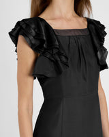 YEDA Fit and Flare Midi Dress in Silk Crepe de Chine