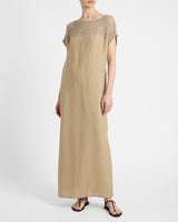 HARMONY Crocheted Cap Sleeve Linen Maxi Dress