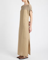 HARMONY Crocheted Cap Sleeve Linen Maxi Dress