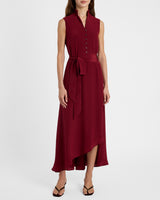 CARSON Silk Hi-Lo Ruffle Collar Midi Dress