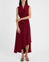 CARSON Silk Hi-Lo Ruffle Collar Midi Dress