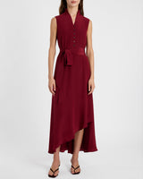 CARSON Silk Hi-Lo Ruffle Collar Midi Dress