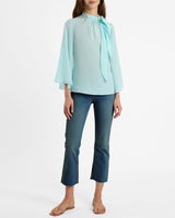 LENA Tie Neck Blouse in Silk Crepe De Chine