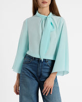 LENA Tie Neck Blouse in Silk Crepe De Chine