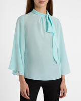 LENA Tie Neck Blouse in Silk Crepe De Chine