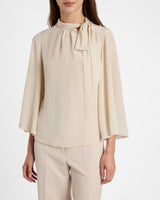 LENA Tie Neck Blouse in Silk Crepe De Chine