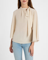 LENA Tie Neck Blouse in Silk Crepe De Chine