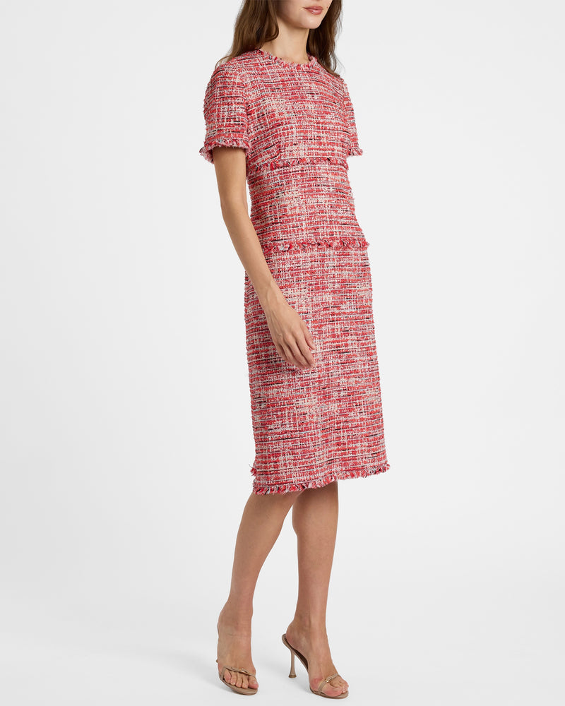 GIULIA Short Sleeve Sheath Dress in Modern Tweed – Santorelli GIULIA Short Sleeve Sheath Dress in Modern Tweed – Santorelli