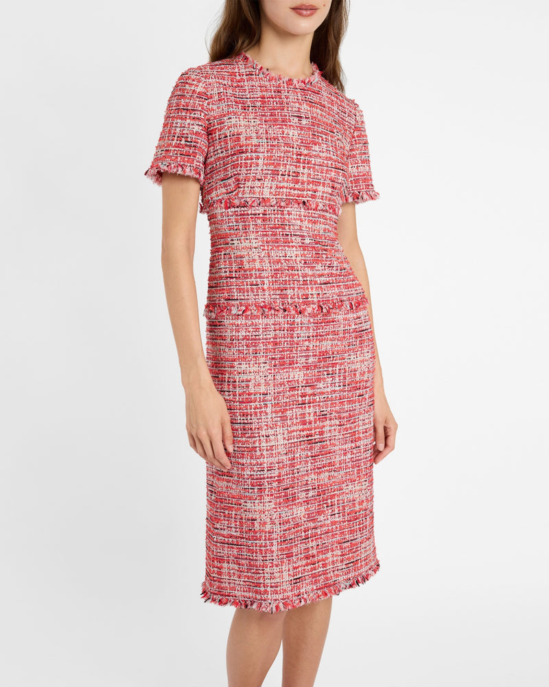 short sleeve tweed dress GIULIA Short Sleeve Sheath Dress in Modern Tweed – Santorelli