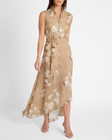 CARSON Sleeveless Hi-Lo Midi Dress in Floral Printed Voile