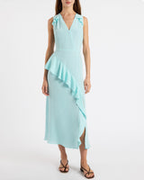 CONA Silk Midi Dress with Ruffle Panel