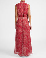 CARSON Sleeveless Hi-Lo Midi Dress in Printed Georgette