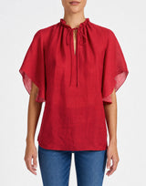 GUITA Flutter Sleeve Blouse in Floral Linen Blend