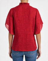 GUITA Flutter Sleeve Blouse in Floral Linen Blend