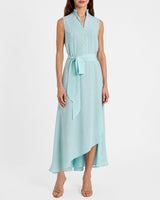 CARSON Silk Hi-Lo Ruffle Collar Midi Dress