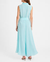 CARSON Silk Hi-Lo Ruffle Collar Midi Dress