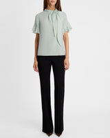 ATHENA Silk Blouse with Short Flutter-Sleeves