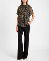 ATHENA Blouse with Short Flutter-Sleeves in Abstract Floral Print