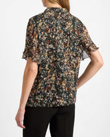 ATHENA Blouse with Short Flutter-Sleeves in Abstract Floral Print