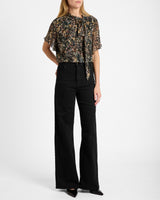 ATHENA Blouse with Short Flutter-Sleeves in Abstract Floral Print