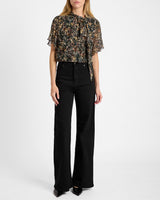 ATHENA Blouse with Short Flutter-Sleeves in Abstract Floral Print