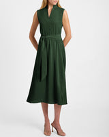 NIRVA Silk Sleeveless Ruffle-Neck Midi Dress