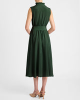 NIRVA Silk Sleeveless Ruffle-Neck Midi Dress