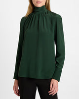 PHOENIX Mock Neck Blouse in Silk Crepe de Chine