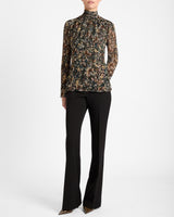 PHOENIX Mock Neck Blouse in Abstract Floral Georgette