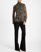 PHOENIX Mock Neck Blouse in Abstract Floral Georgette
