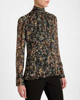 PHOENIX Mock Neck Blouse in Abstract Floral Georgette