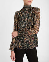 PHOENIX Mock Neck Blouse in Abstract Floral Georgette