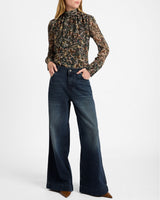 PHOENIX Mock Neck Blouse in Abstract Floral Georgette