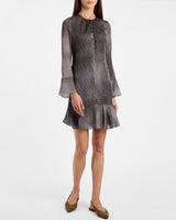 DRAKE Long Sleeve Printed Shift Dress with Ruffled Skirt