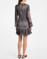 DRAKE Long Sleeve Printed Shift Dress with Ruffled Skirt