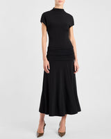 KARDI Ruched Mock Neck Maxi Dress in Soft Jersey