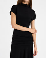 KARDI Ruched Mock Neck Maxi Dress in Soft Jersey